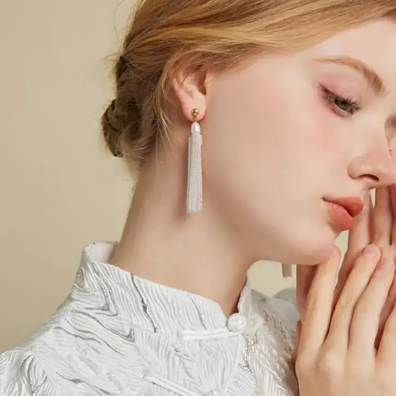 Luxury Freshwater Pearl Tassel Earrings for Women - Image 3