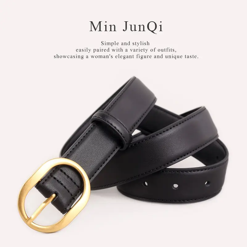 Women's Genuine Leather Belt with Gold Buckle Black - Image 4