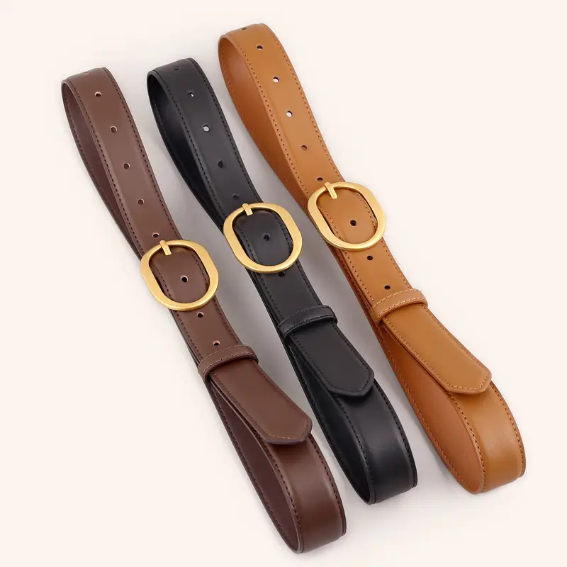 Women's Genuine Leather Belt with Gold Buckle Black - Image 5