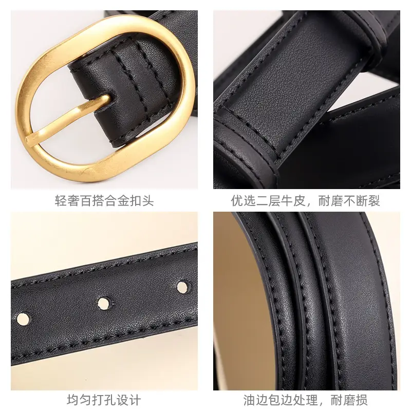 Women's Genuine Leather Belt with Gold Buckle Black - Image 6