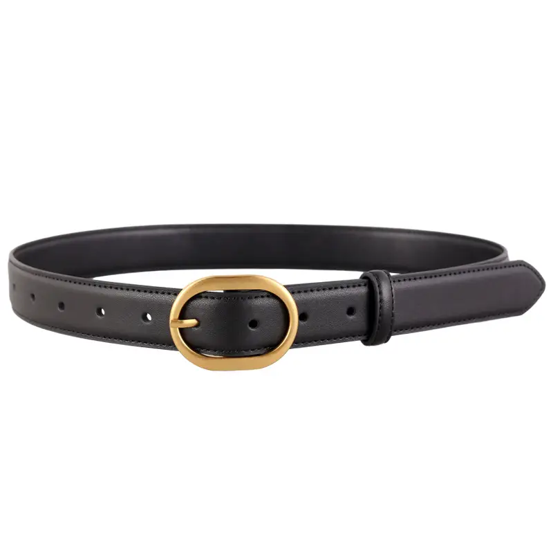 Women's Genuine Leather Belt with Gold Buckle Black - Image 8