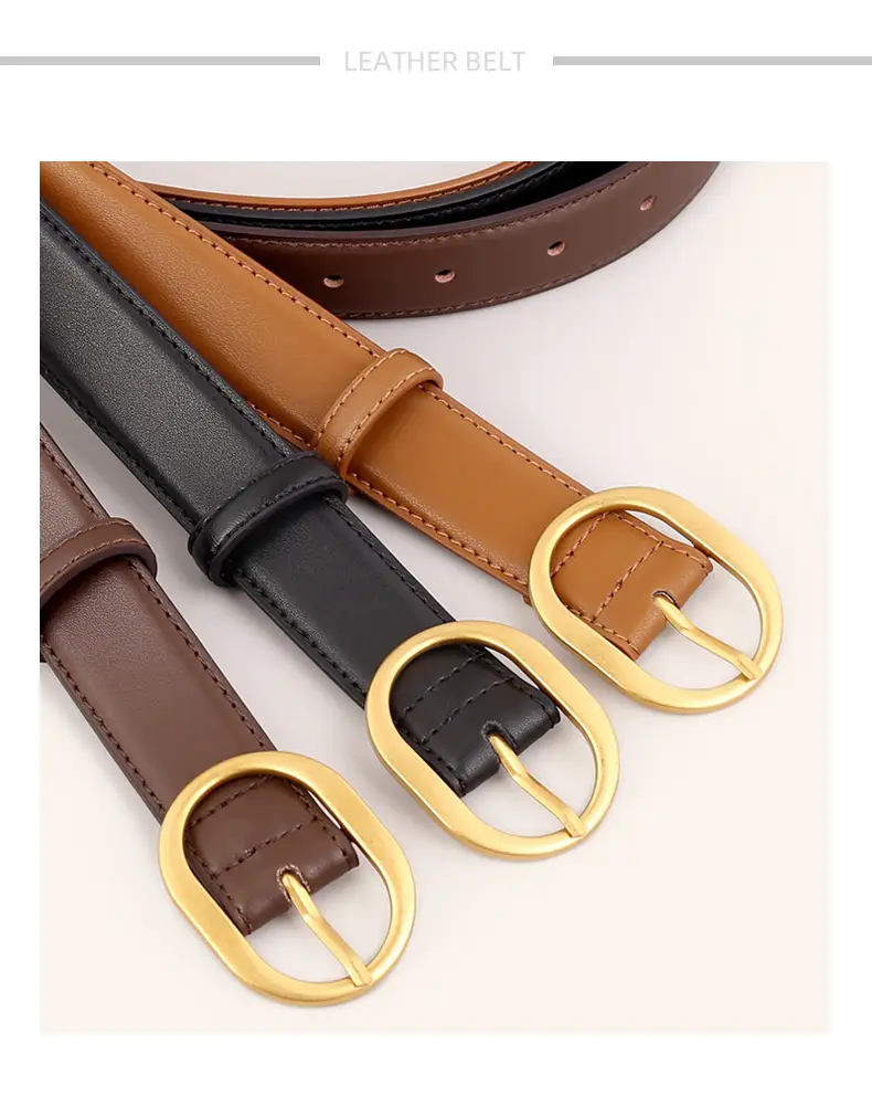 Women's Genuine Leather Belt with Gold Buckle Black — feature 24