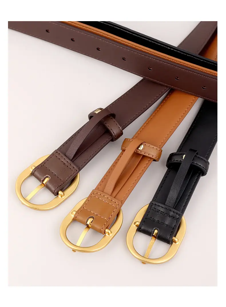 Women's Genuine Leather Belt with Gold Buckle Black — feature 27