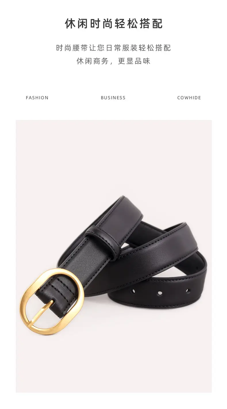 Women's Genuine Leather Belt with Gold Buckle Black — feature 28