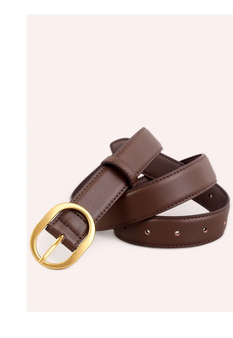 Women's Genuine Leather Belt with Gold Buckle Black — feature 30