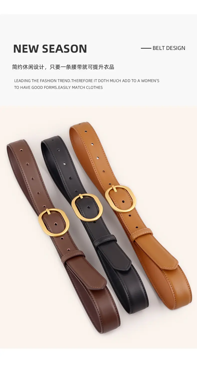 Women's Genuine Leather Belt with Gold Buckle Black — feature 31