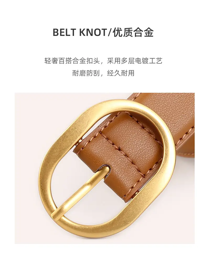Women's Genuine Leather Belt with Gold Buckle Black — feature 33