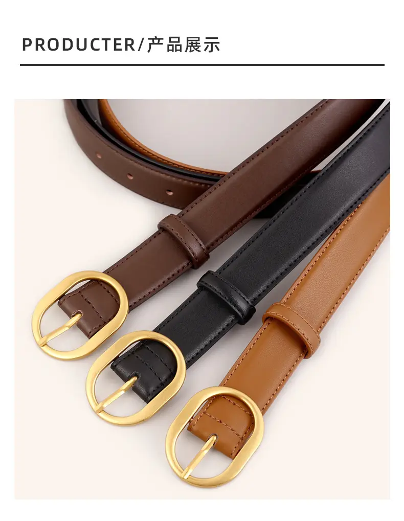 Women's Genuine Leather Belt with Gold Buckle Black — feature 36