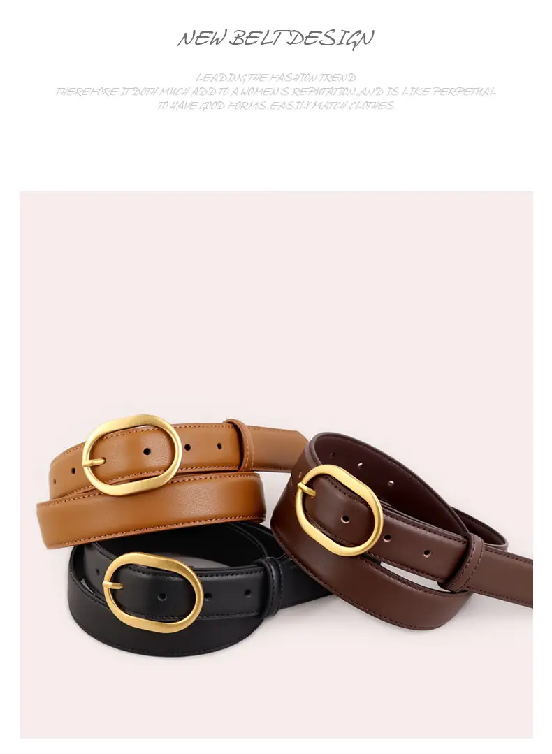 Women's Genuine Leather Belt with Gold Buckle Black — feature 37