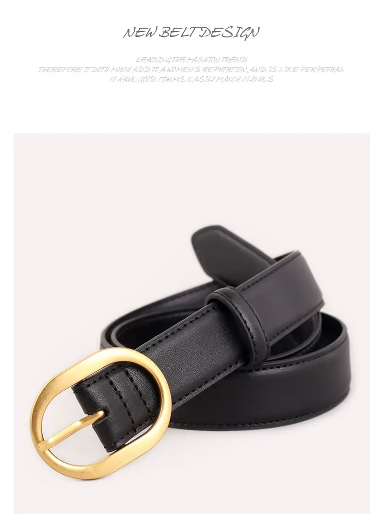 Women's Genuine Leather Belt with Gold Buckle Black — feature 38