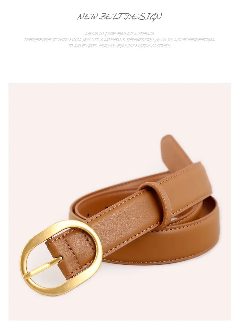 Women's Genuine Leather Belt with Gold Buckle Black — feature 39
