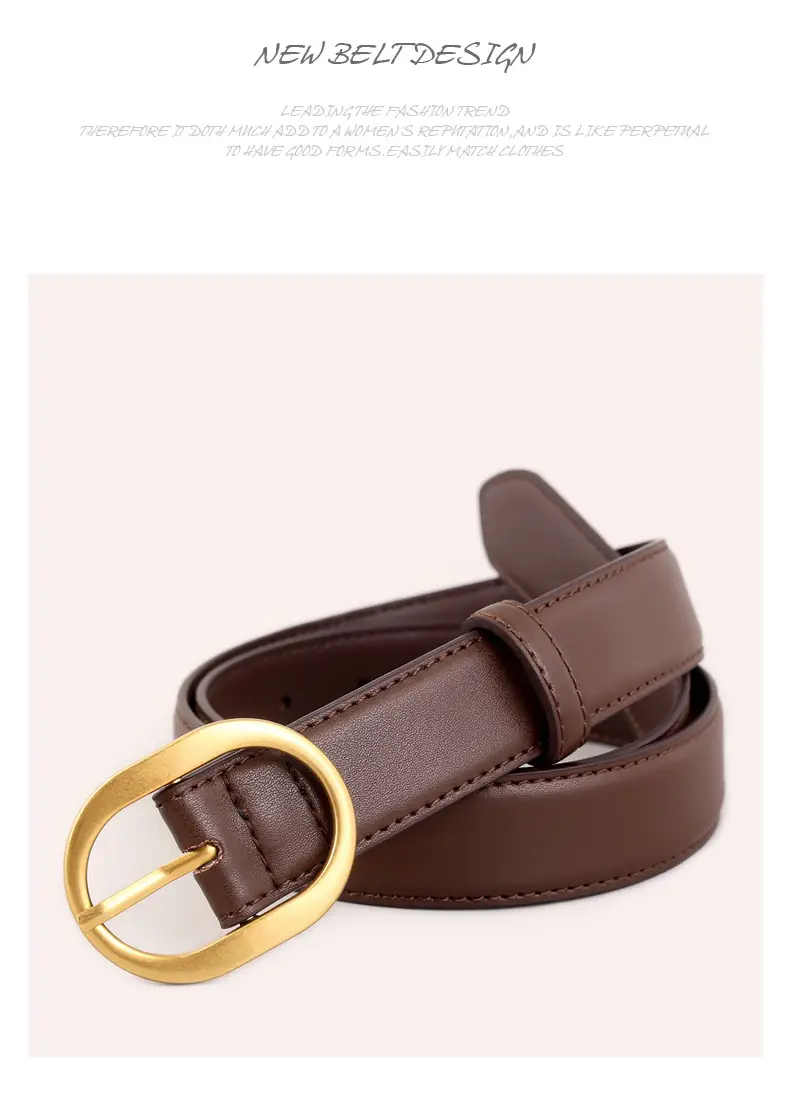 Women's Genuine Leather Belt with Gold Buckle Black — feature 40