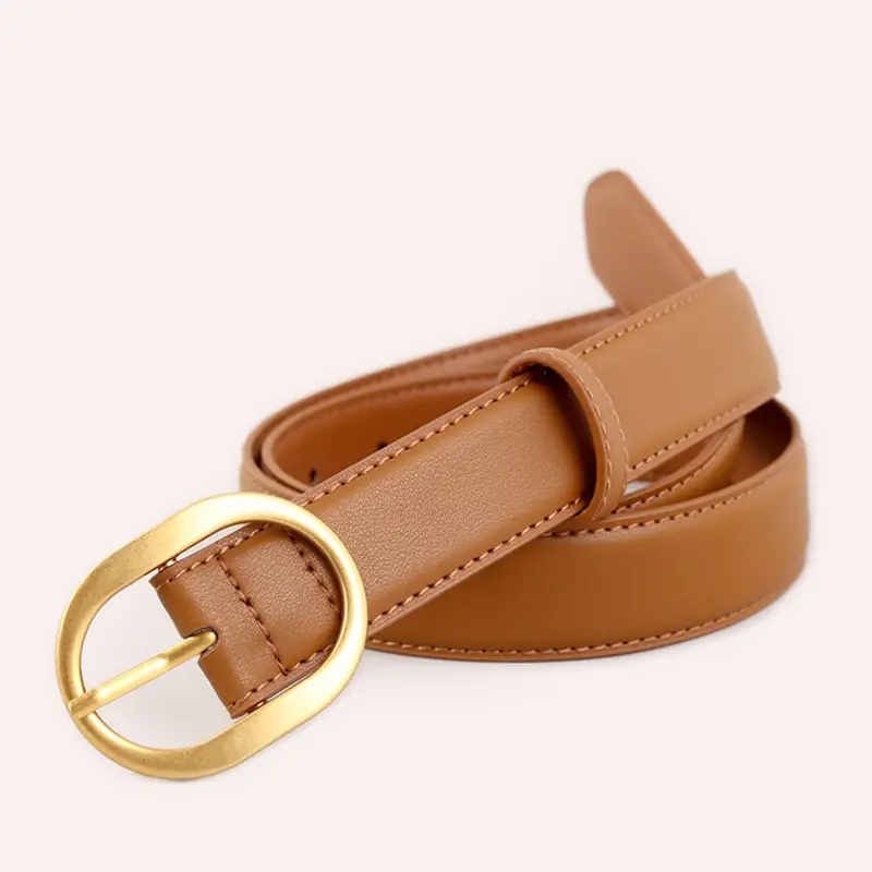 Women's Genuine Leather Belt with Gold Buckle Black - Image 2