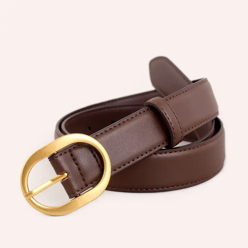 Women's Genuine Leather Belt with Gold Buckle Black - Image 3