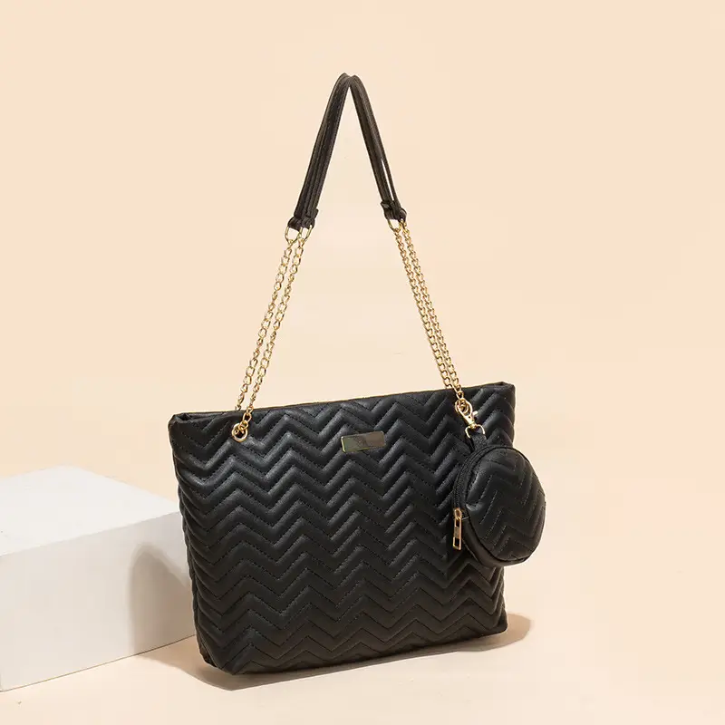 2-piece Wave Embossed Tote Bag Black 2023