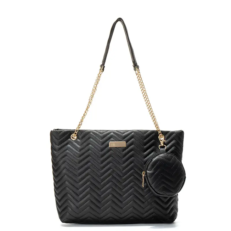 2-piece Wave Embossed Tote Bag Black 2023
