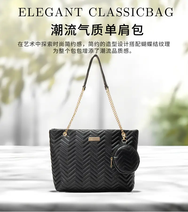 2-piece Wave Embossed Tote Bag Black 2023 — feature 1