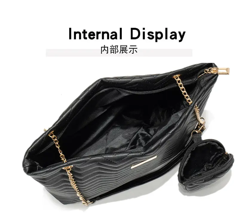 2-piece Wave Embossed Tote Bag Black 2023 — feature 4
