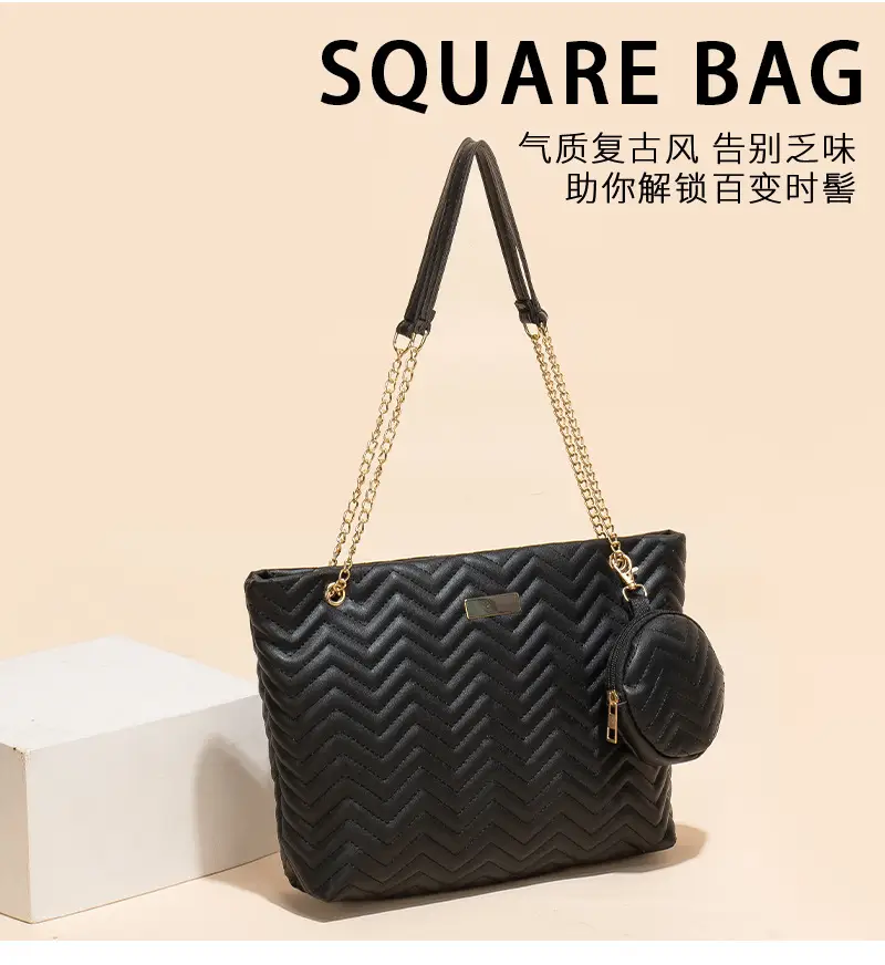 2-piece Wave Embossed Tote Bag Black 2023 — feature 6