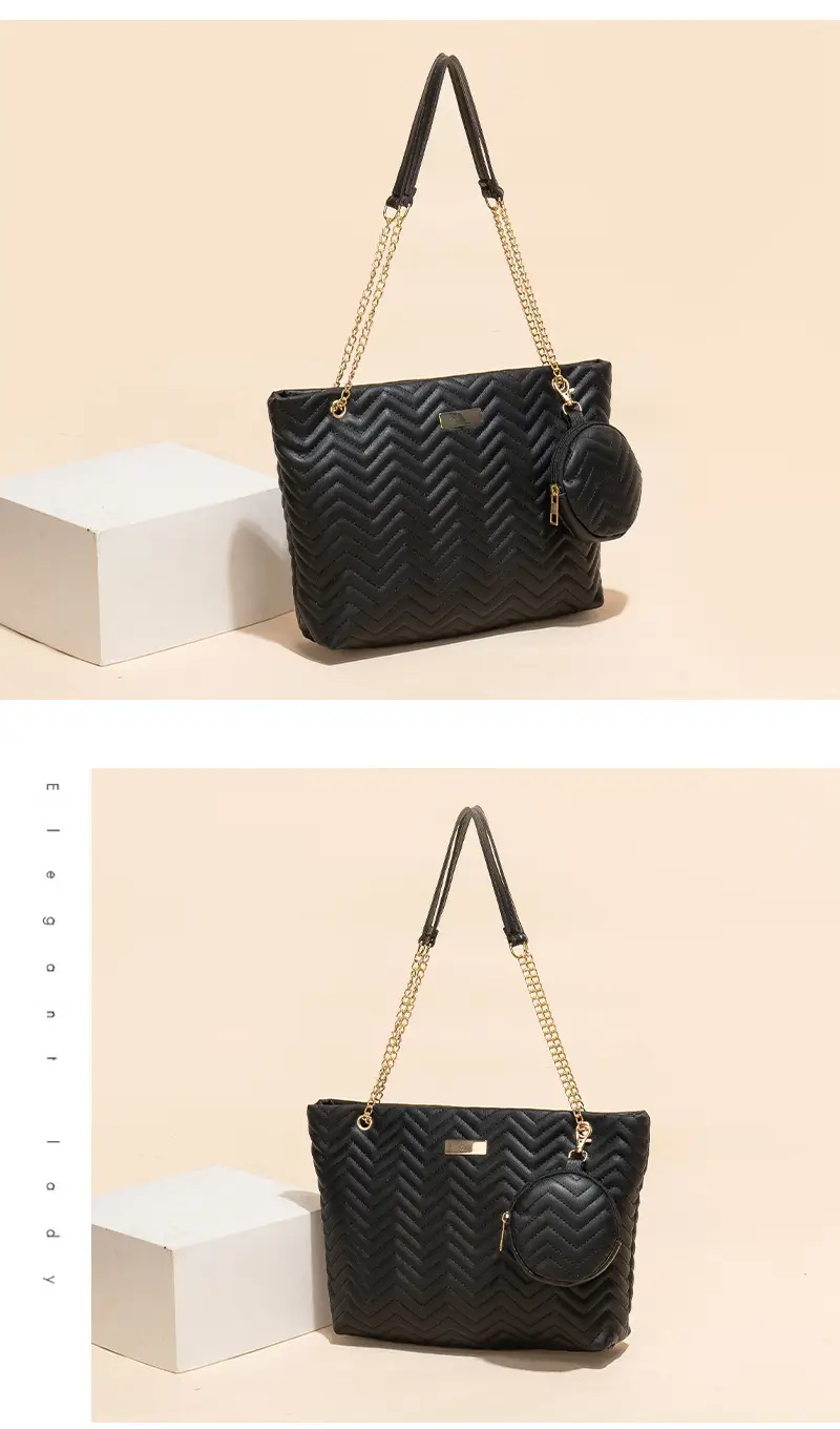 2-piece Wave Embossed Tote Bag Black 2023 — feature 9