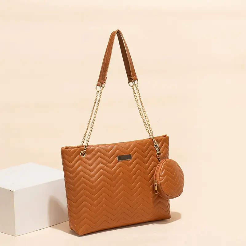 2-piece Wave Embossed Tote Bag Black 2023