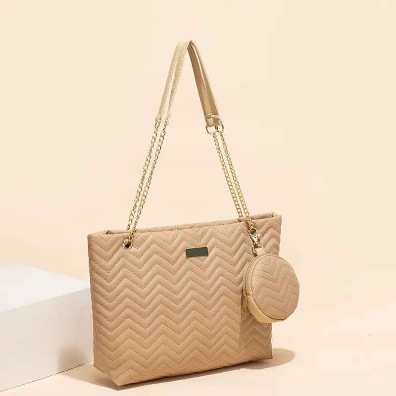 2-piece Wave Embossed Tote Bag Black 2023