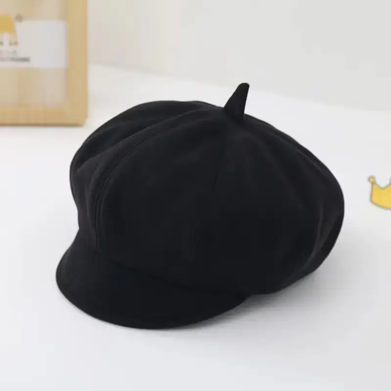 Girls Black Peaked Cap British Octagonal Hat - Image 9