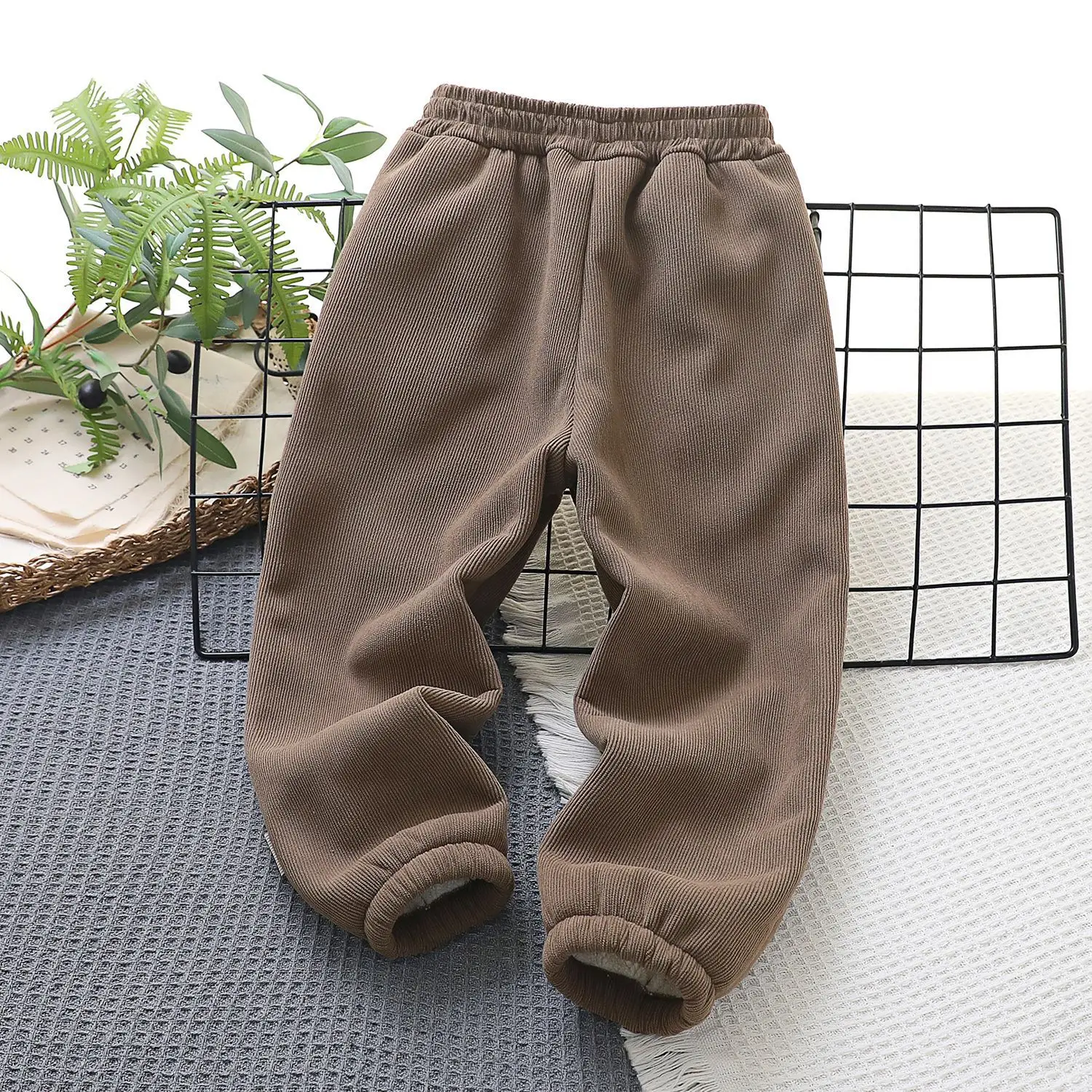 Fleece Lined Brown Cotton Pants for Boys Winter Casual — feature 7