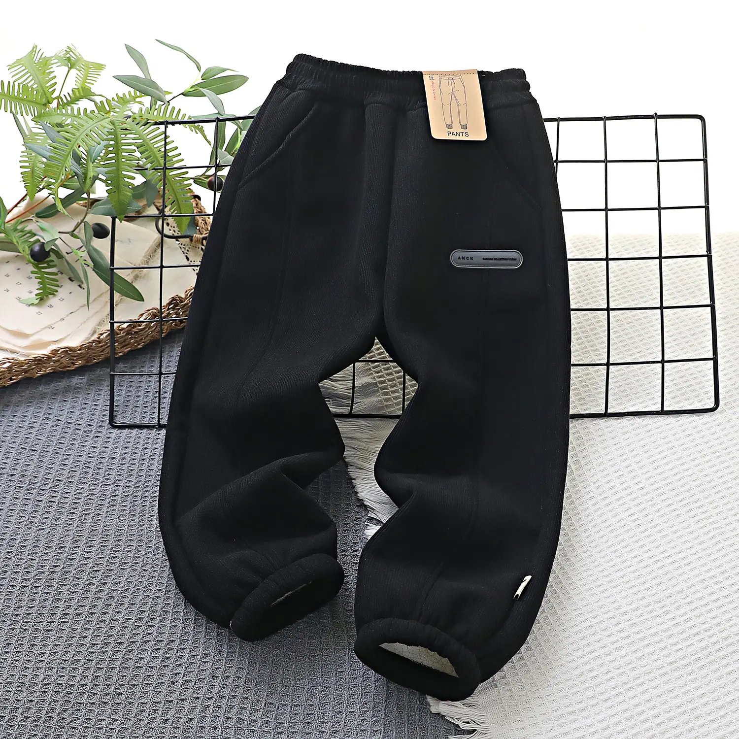 Fleece Lined Brown Cotton Pants for Boys Winter Casual