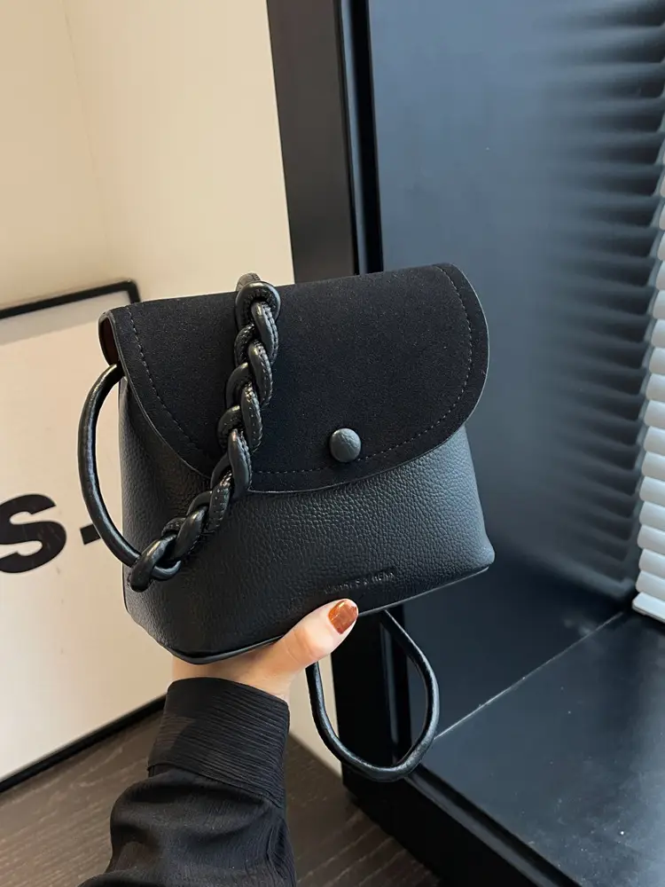 Black Textured Shoulder Bag for Women 2023 - Image 6