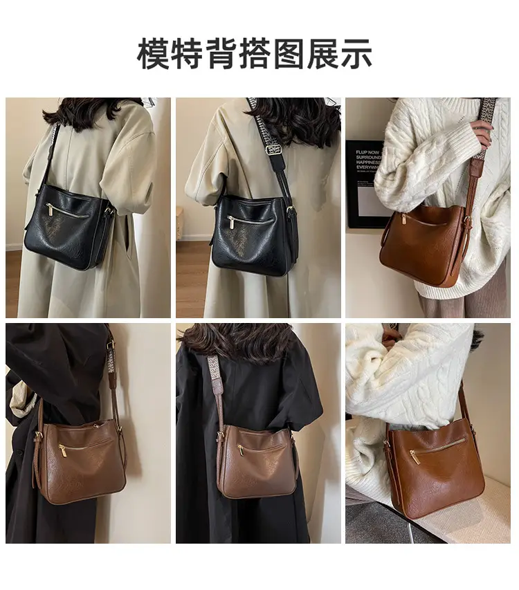 Women Retro Brown Leather Shoulder Bag 2023 Winter — feature 10