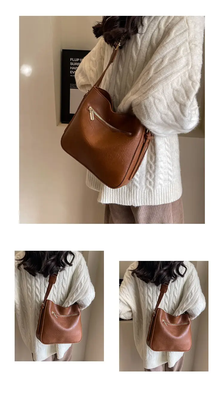 Women Retro Brown Leather Shoulder Bag 2023 Winter — feature 24