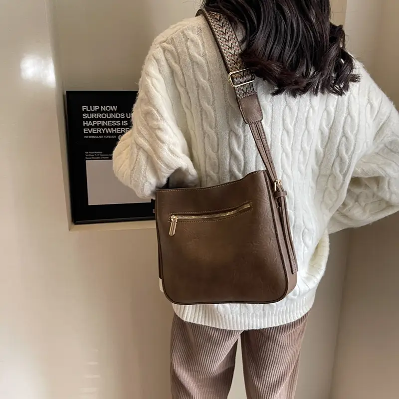 Women Retro Brown Leather Shoulder Bag 2023 Winter - Image 4