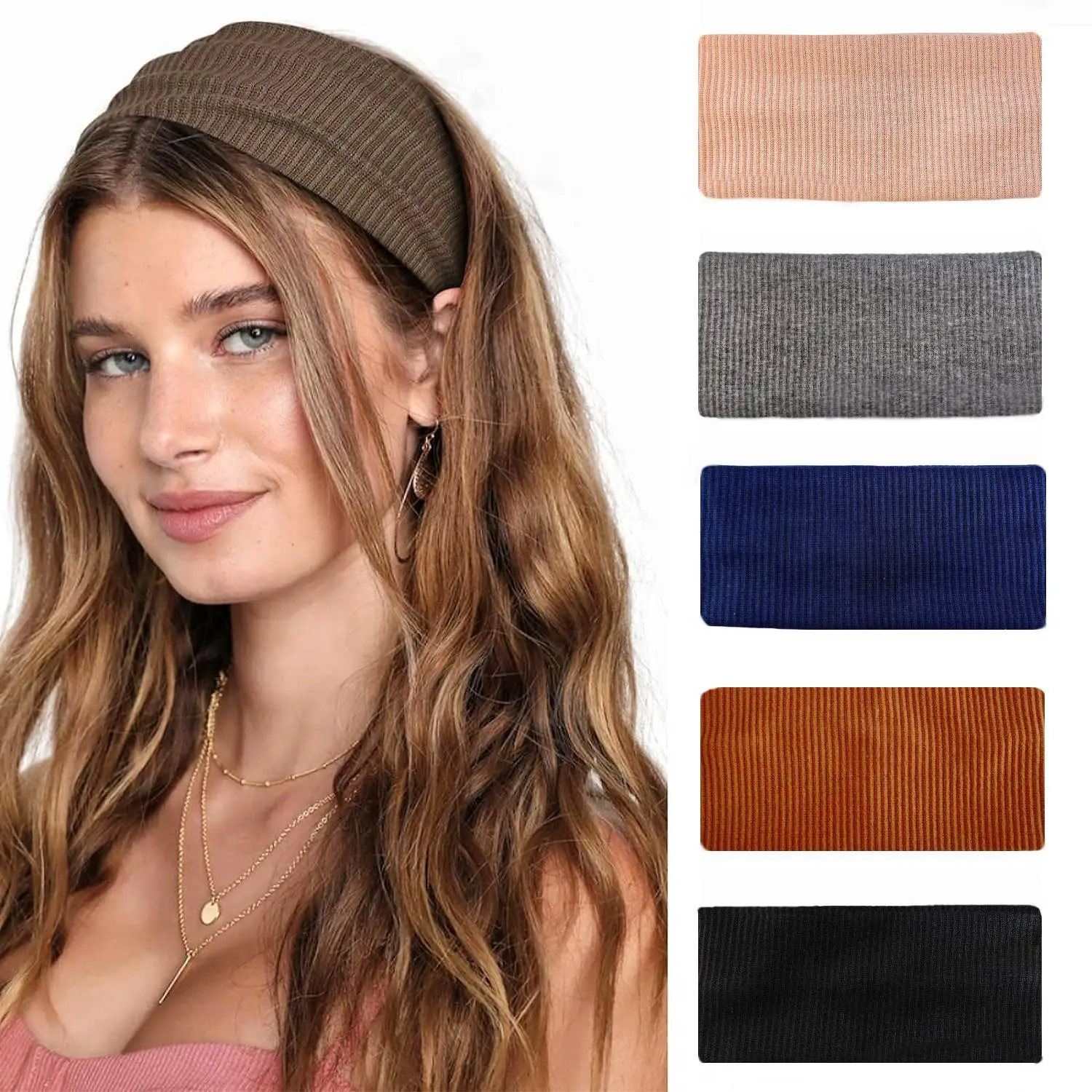 Pink Knitted Yoga Headband with Wide Strap — feature 22