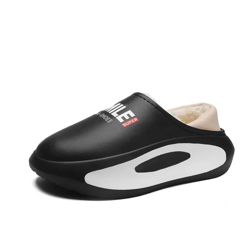 Slippers men's winter parent-child waterproof fleece-lined warm shit feeling bag heel couple's slippers home cotton slippers lazy shoes - Image 5