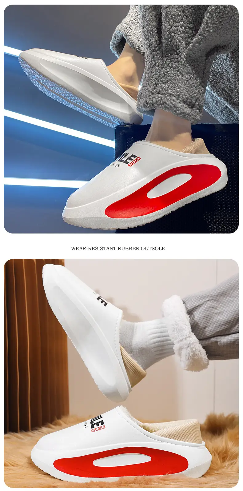 Slippers men's winter parent-child waterproof fleece-lined warm shit feeling bag heel couple's slippers home cotton slippers lazy shoes — feature 13