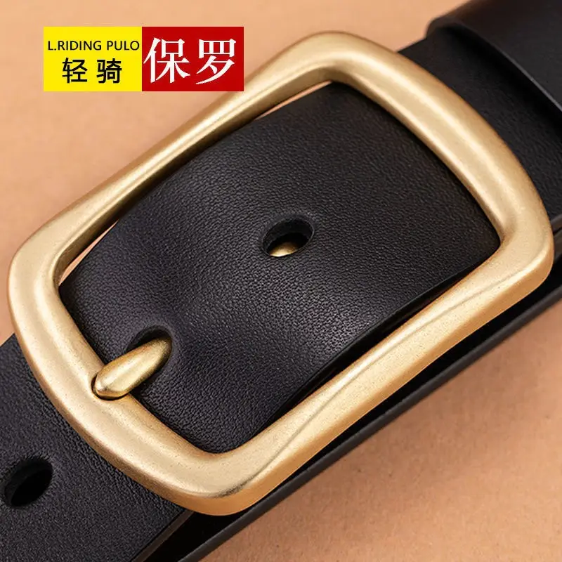 Men's Gold Buckle Belt Black Leather