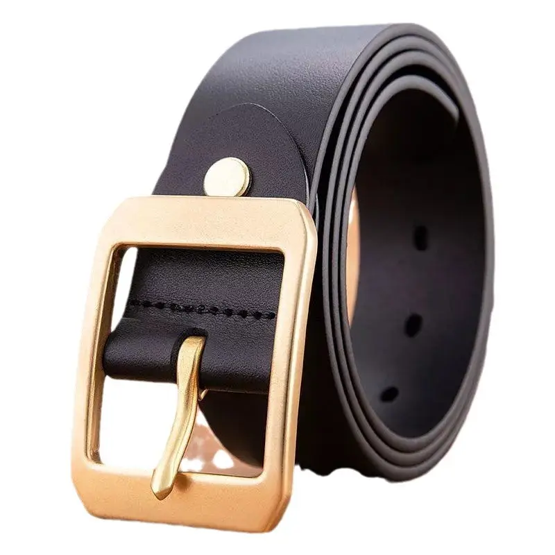 Men's Gold Buckle Belt Black Leather
