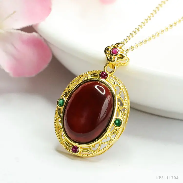 Guan Yu Natural Amber Pendant Necklace for Women - Image 4
