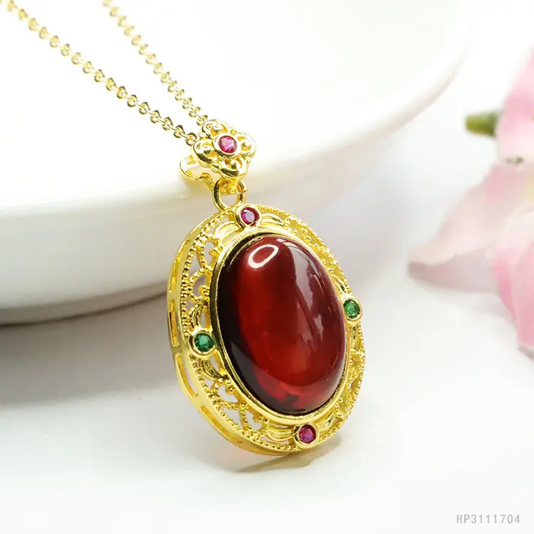 Guan Yu Natural Amber Pendant Necklace for Women - Image 5