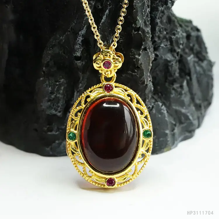Guan Yu Natural Amber Pendant Necklace for Women - Image 2