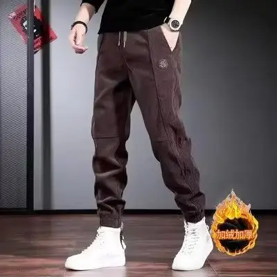 Men Black Fleece Lined Ankle Tied Pants 2023 Winter - Image 5