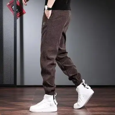 Men Black Fleece Lined Ankle Tied Pants 2023 Winter - Image 7