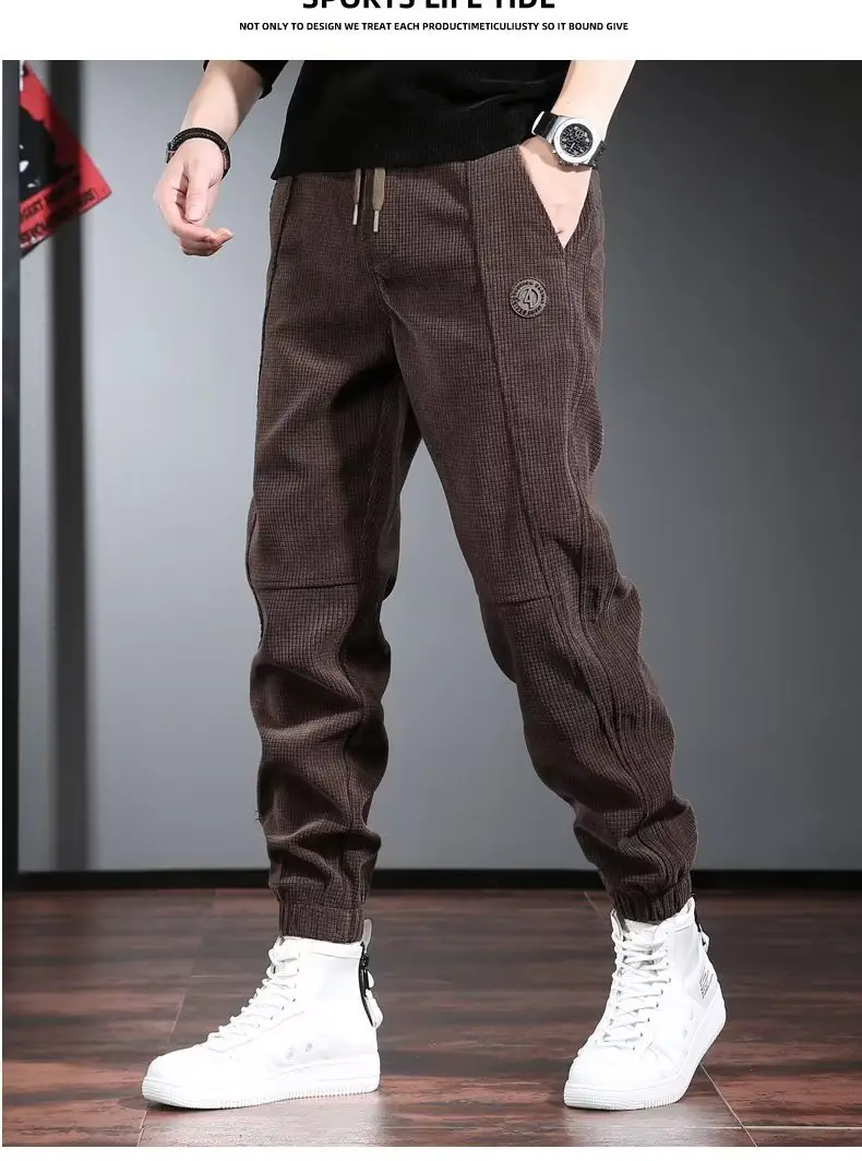 Men Black Fleece Lined Ankle Tied Pants 2023 Winter — feature 11