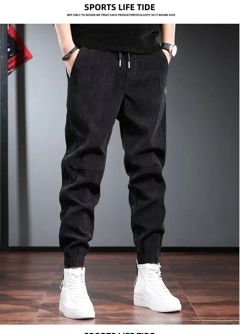 Men Black Fleece Lined Ankle Tied Pants 2023 Winter — feature 14