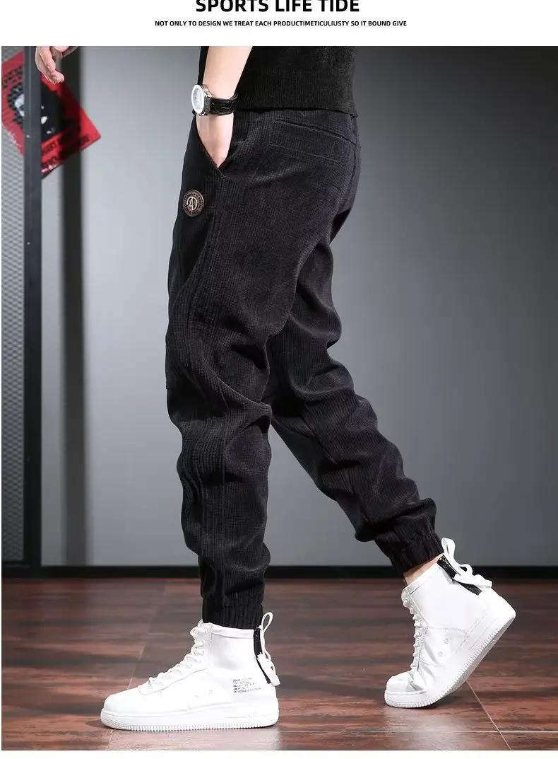 Men Black Fleece Lined Ankle Tied Pants 2023 Winter — feature 15