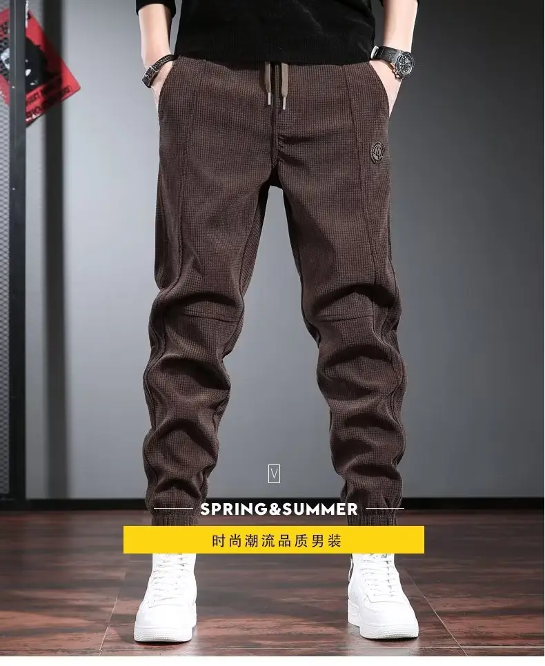 Men Black Fleece Lined Ankle Tied Pants 2023 Winter — feature 2