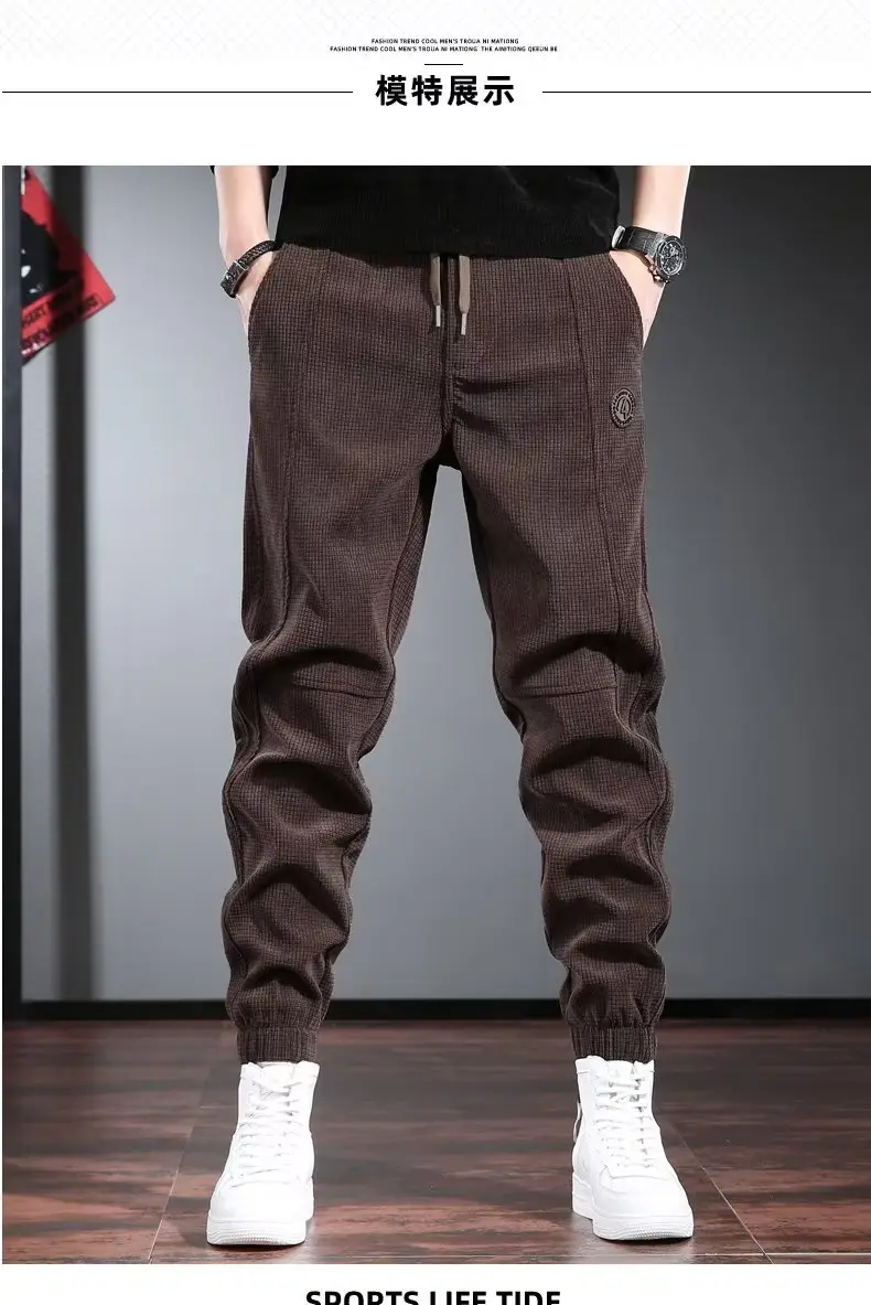 Men Black Fleece Lined Ankle Tied Pants 2023 Winter — feature 8