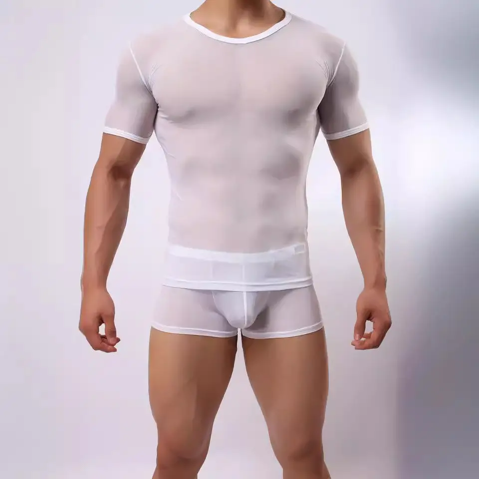 Men Blue Compression Mesh T-Shirt Shorts Set - Image 6