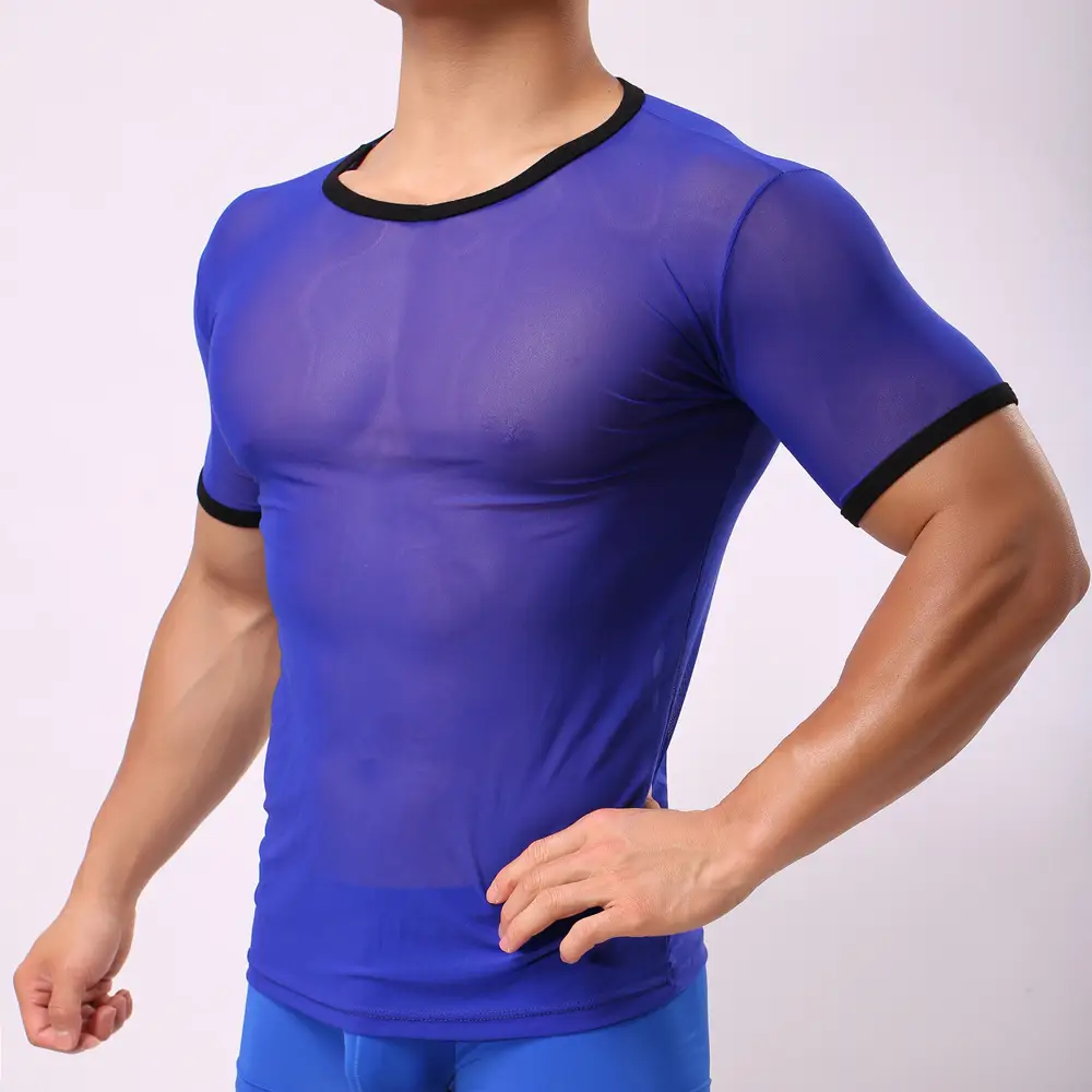 Men Blue Compression Mesh T-Shirt Shorts Set — feature 23